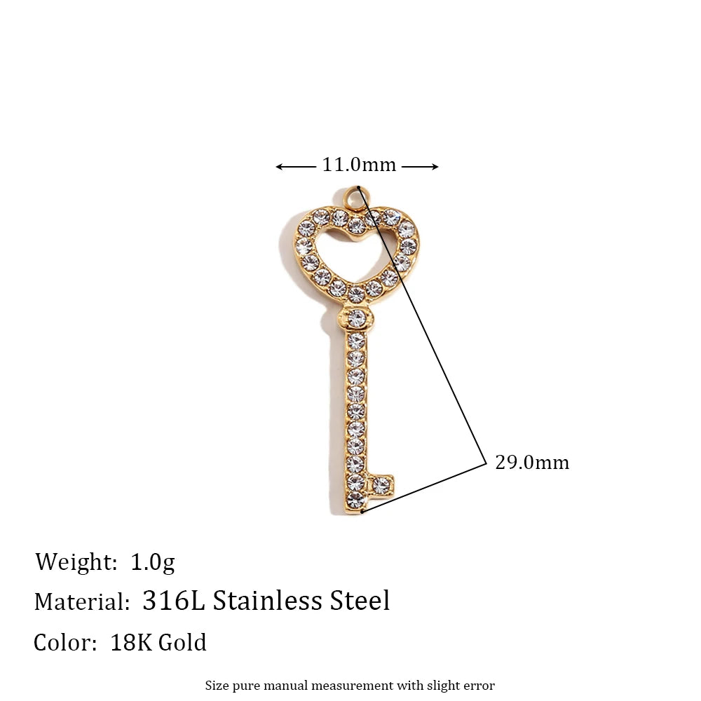E.B.belle Octagonal Splicing Color Bead Heart-shaped Key Rainbow Square 316L Stainless Steel 14K Gold Plated Pendant Charms