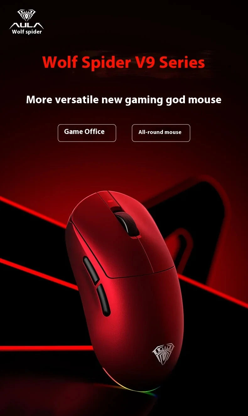 AULA V9 Ultra Wireless Mouse Tri Mode Wireless 8K Paw3950 Esports Gaming Lightweight Low Latency Mouse Custom for PC Accessories