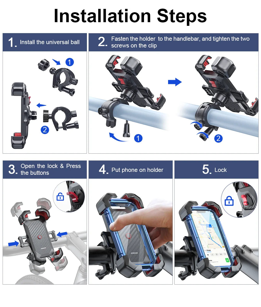 Joyroom Phone Holder Bike 360° View Universal Bicycle Phone Holder for 4.7-7 Inch Mobile Phone Stand Shockproof Bracket GPS Cli