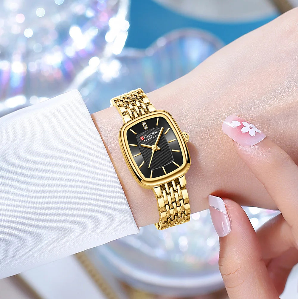 Curren 9093 Square Quartz Watch for Ladies, Waterproof Minimalist Casual Wristwatch with Stainless Steel Strap