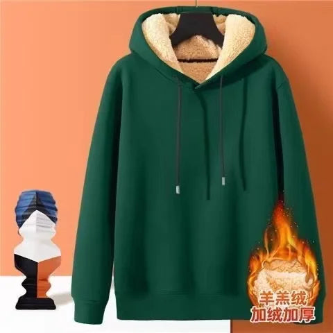 2024 Autumn and Winter New Hooded Lamb Fleece Hoodie Solid Color with Thick Fleece for Men and Women, Warm and Casual Versatile