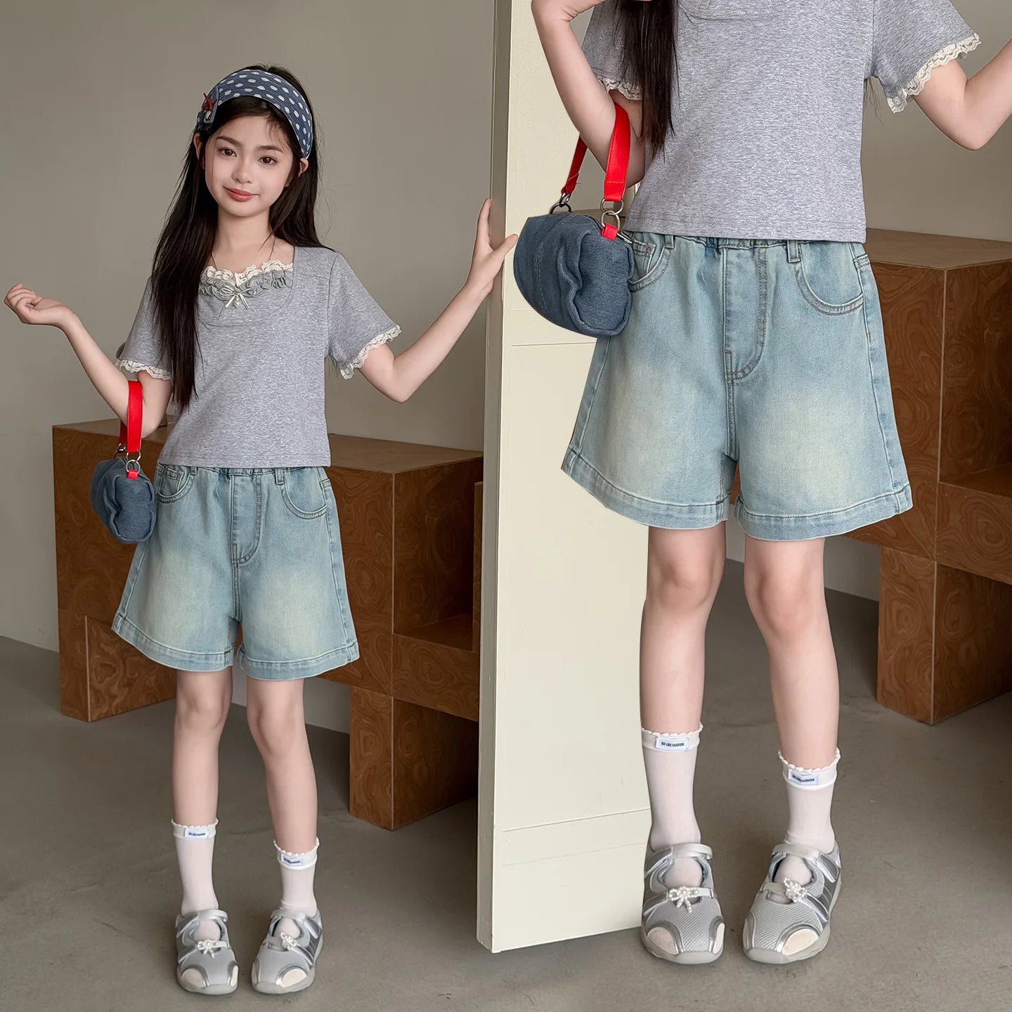 Summer Teenager Girls Denim Shorts Casual Pocket Letters Shorts Junior Girl Kids Clothes 4-14Years
