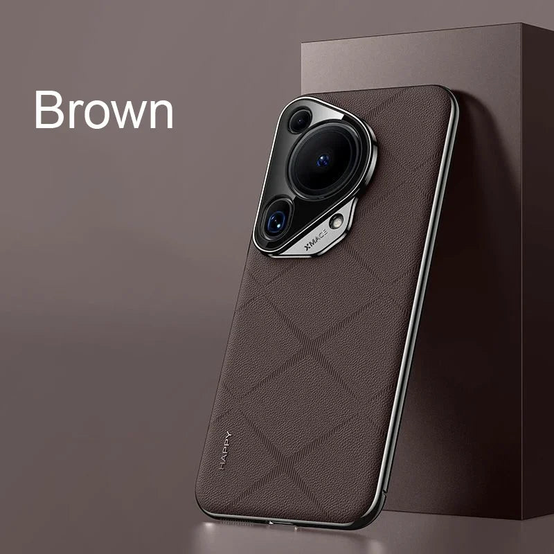 For Huawei Pura 70 Ultra Luxury Ultra-thin Plain Leather + PC Camera Protection Back Cover For Pura 70 Pro Plus
