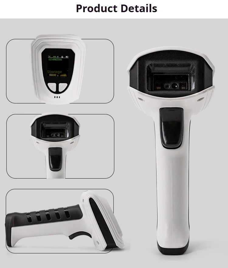 Wireless Handheld 2D Bluetooth Barcode Scanner PDF417 Data Matrix QR Code Reader with LCD Screen Display Image Logistic Reader