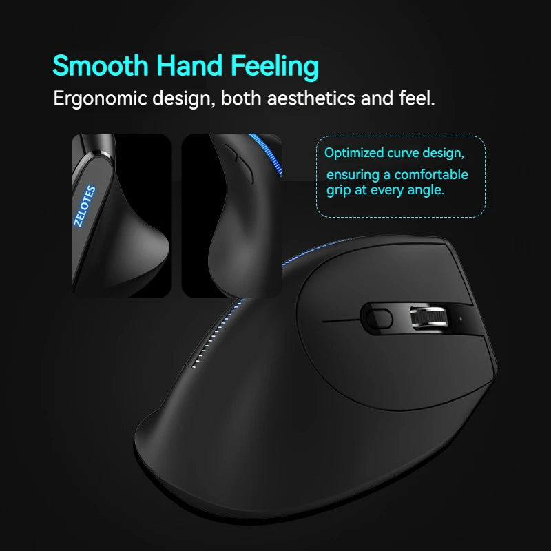 ZELOTES F36A Vertical Handheld Wireless Mouse 2.4G Wireless Rechargeable Laptop Mouse 6-button Optical mouse 3 level DPI mouse
