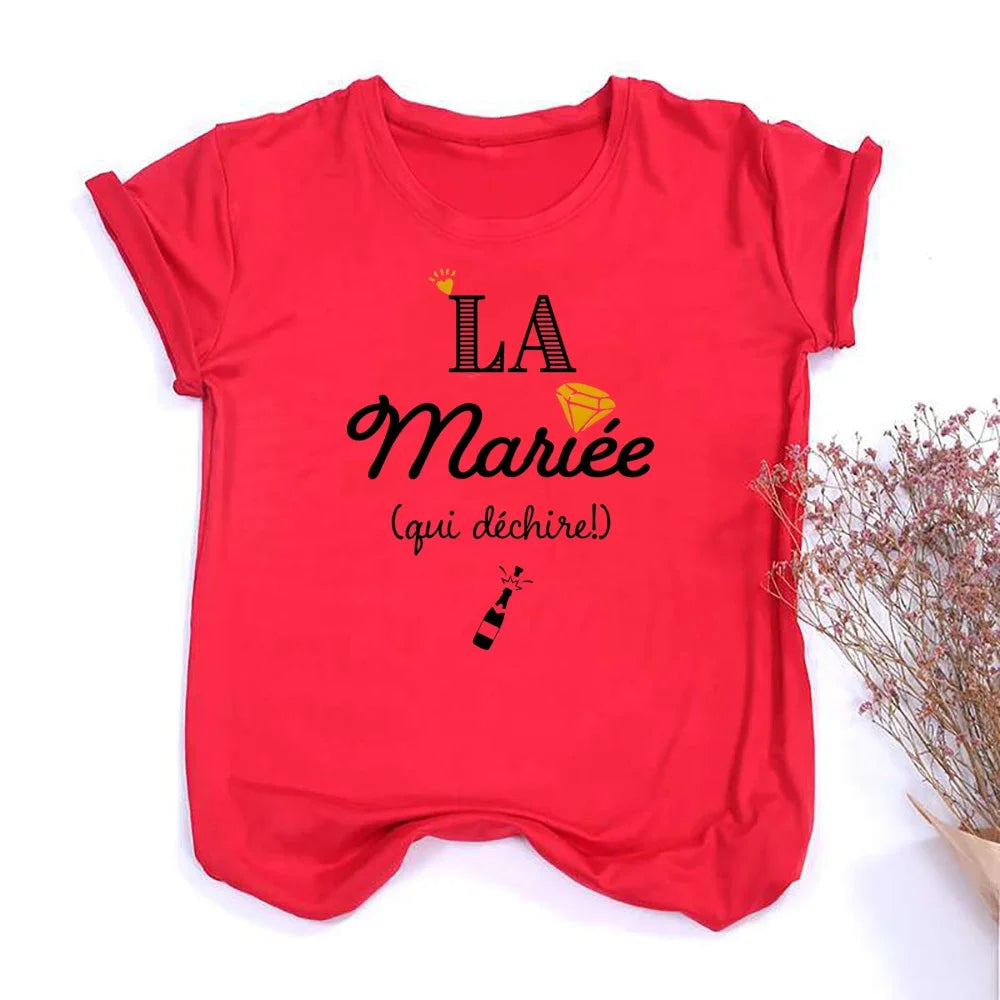 French Printed T-shirt EVJF Team of The Bride T Shirt Bachelorette Party Outfit Tops Team Bride Bridesmaid Short Sleeve Clothes