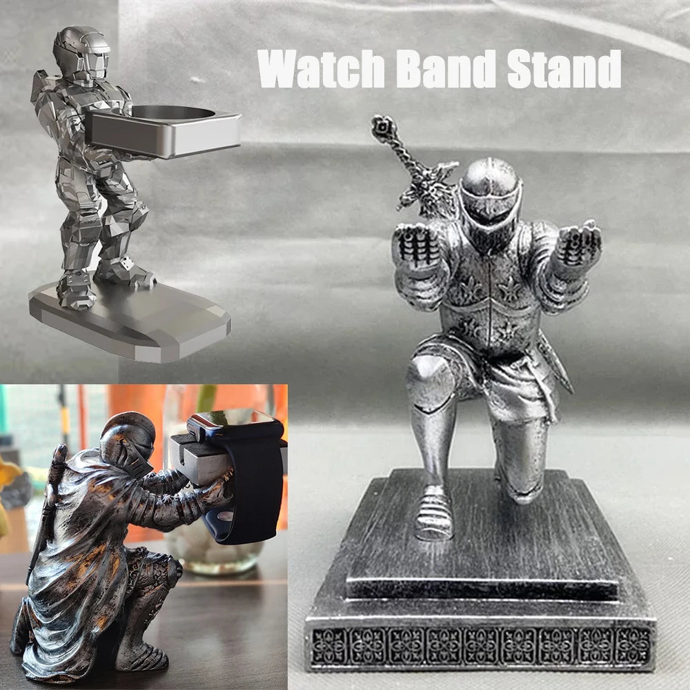 Knight Steel Warrior Holder for Office Creative Apple Watch Stand for Office Resin Decor Figurine Accessories Gift