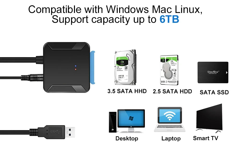 USB 3.0 to SATA Adapter Cable for 3.5/2.5 Inch SSD HDD SATA III Hard Drive Disk Support UASP Compatible with USB 1.1/2.0/3.0