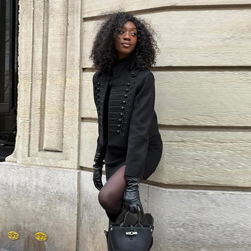 Fashion Women's Jacket O-neck Full Sleeve Single Breasted Female Napoleon Jackets 2026 Spring New Chic High Street Lady Coats