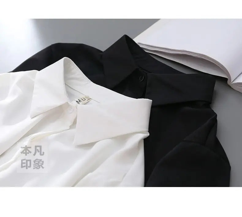 Blouses Tops Women White Black Long Lantern Sleeve Office Lady Temperament Autumn Winter Basic All-match Design Chic Female New