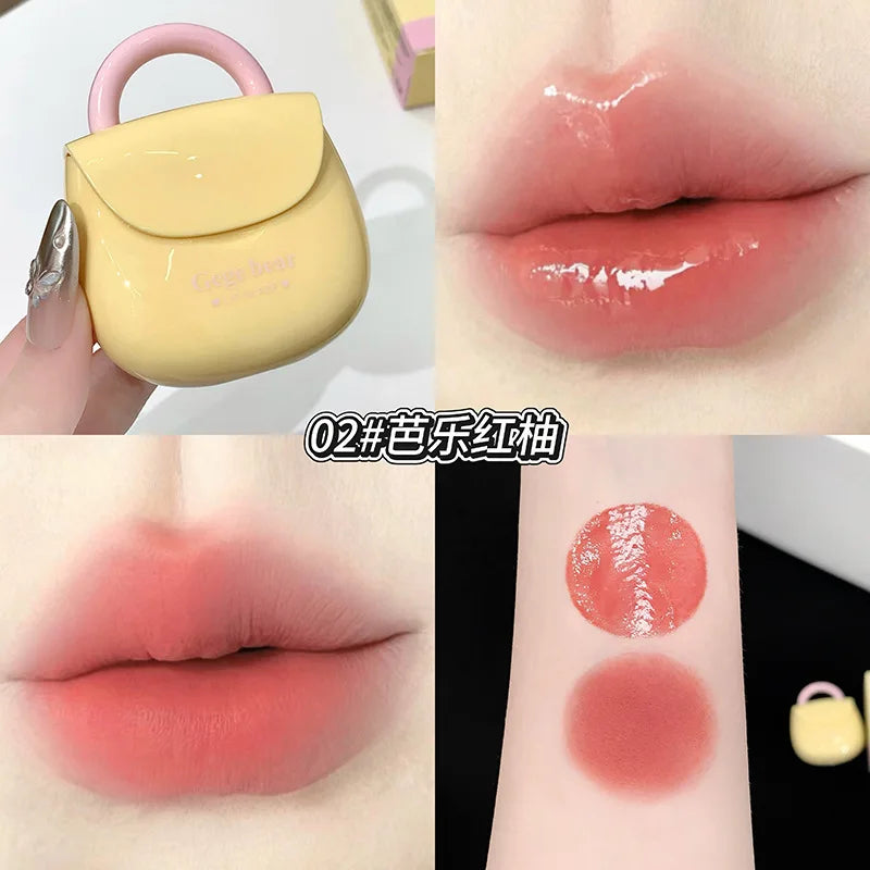 Gegebear Mini Bag Double Effect Lip gloss Smooth Color Rendering Matte Mirror Set Lip Glaze lipstick gifts