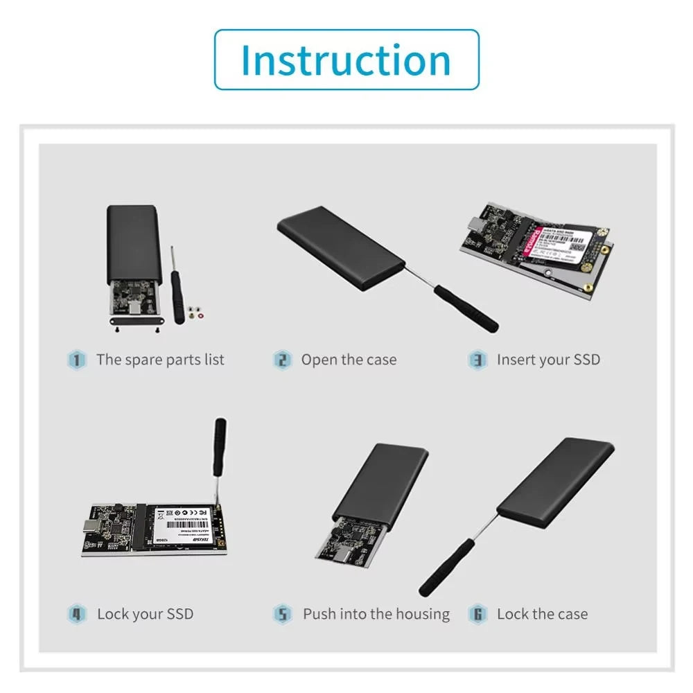 mSATA to USB 3.1 SSD Enclosure 5Gbps Aluminum Alloy mSATA Adapter Mini-SATA SSD to USB3.1 Type-C HDD Case for 1.8 inch Sata3 Box
