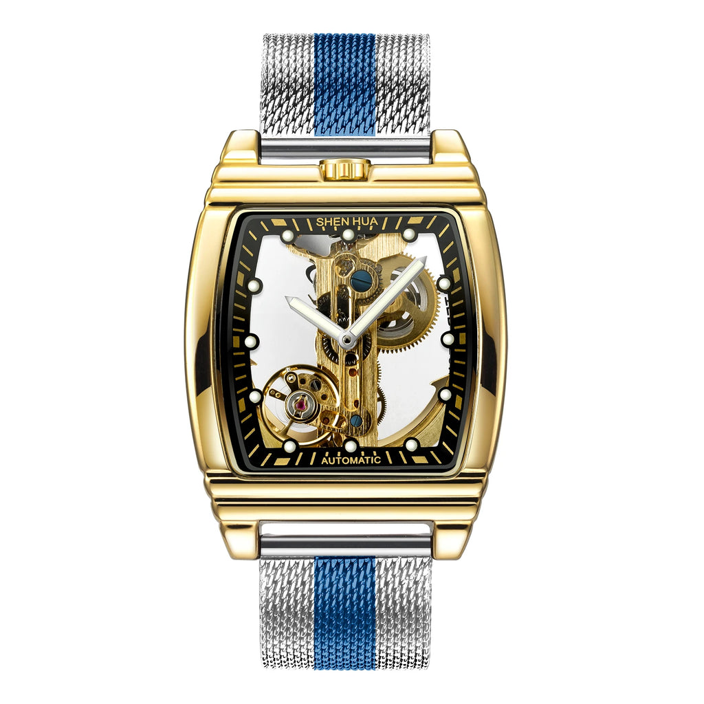 Luxury Transparent Automatic Mechanical Men Watch Steampunk Skeleton Gear Self Winding Leather Men's Clock Watches montre homme