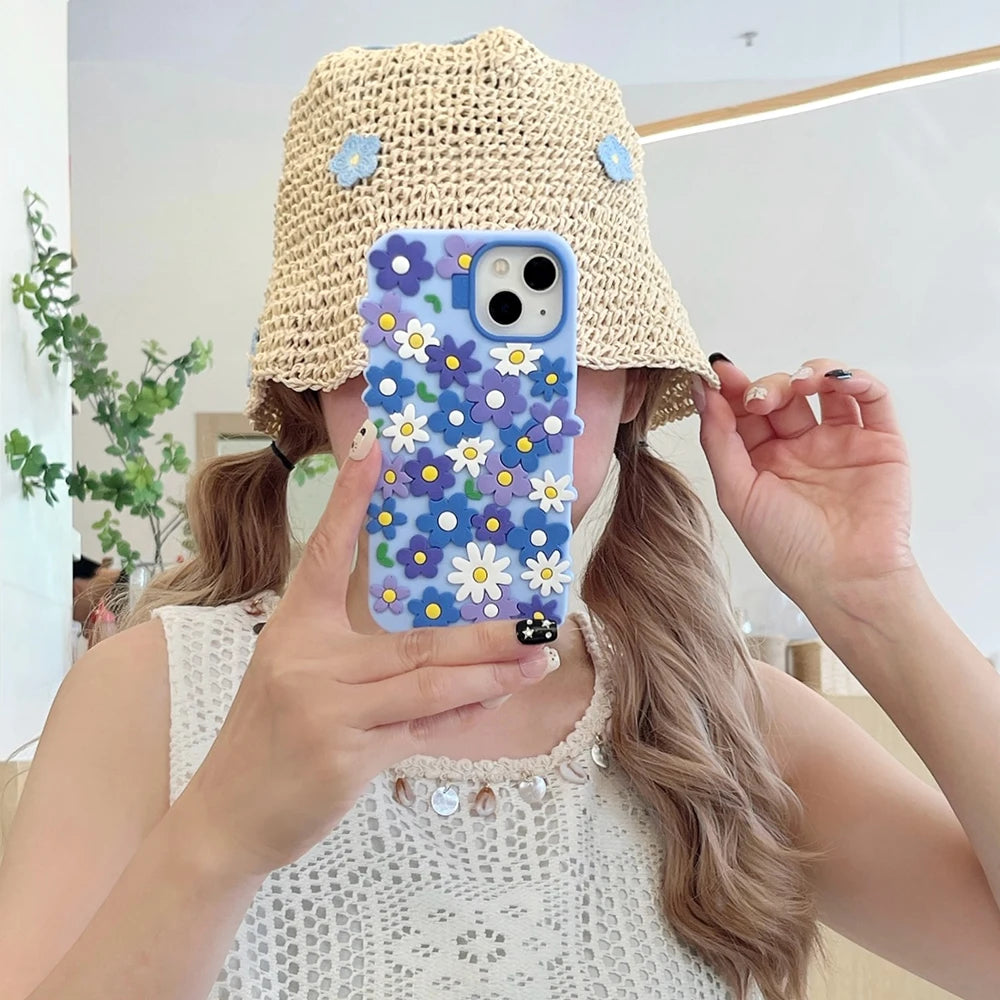 INS Korean Daisy Flower Soft Silicone Luxury Phone Case for IPhone 16 15 13 14 17 Pro Max 14 Plus Fashion Cute Floral Back Cover
