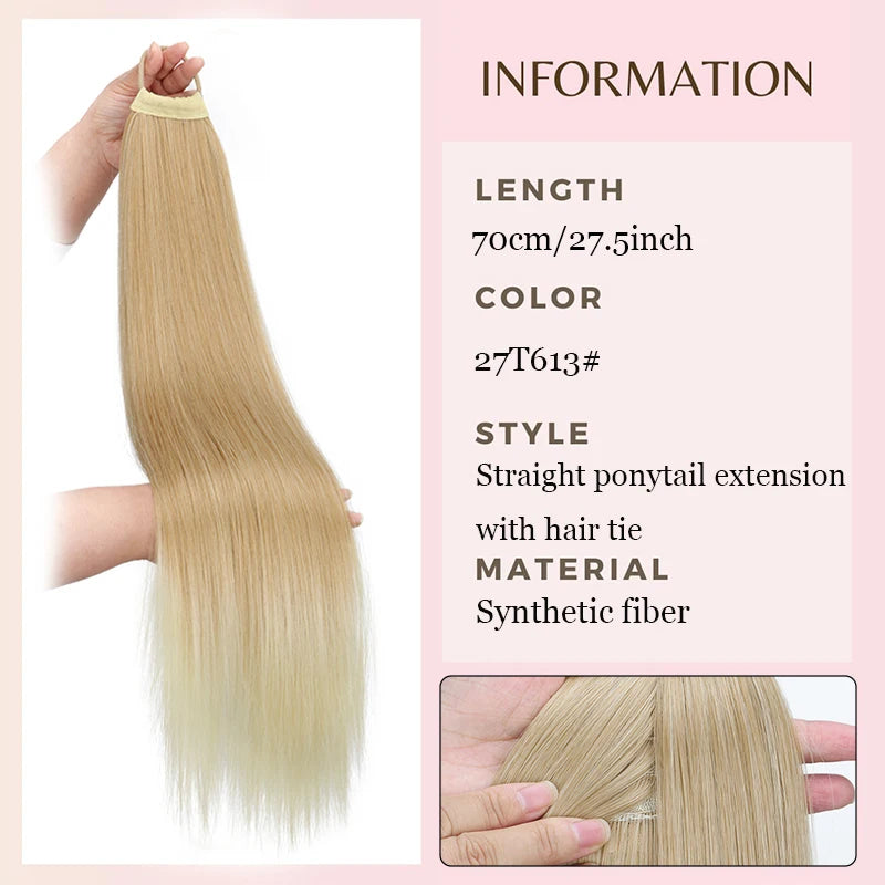 Women's Straight Ponytail Hair Extension Synthetic Long Straight Hair with Elastic Band,Adds Volume&Length,Perfect for Parties