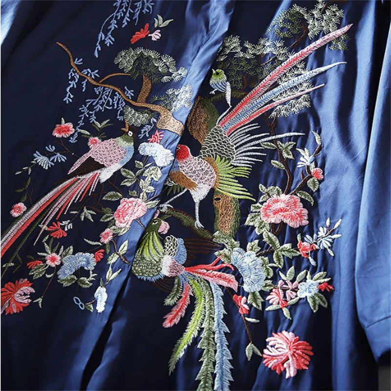 Literature Art Blouse For Women Shirt China Blusas Chic Embroidery Flower Blouses Loose Shirt Medium Length Vintage shirt Top