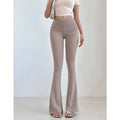 Pure Desire Lace Patchwork V-waist Slim Micro Flared Pants High Waist Slim Thin Long Pants For Summer Women Sweet Women ZRC7