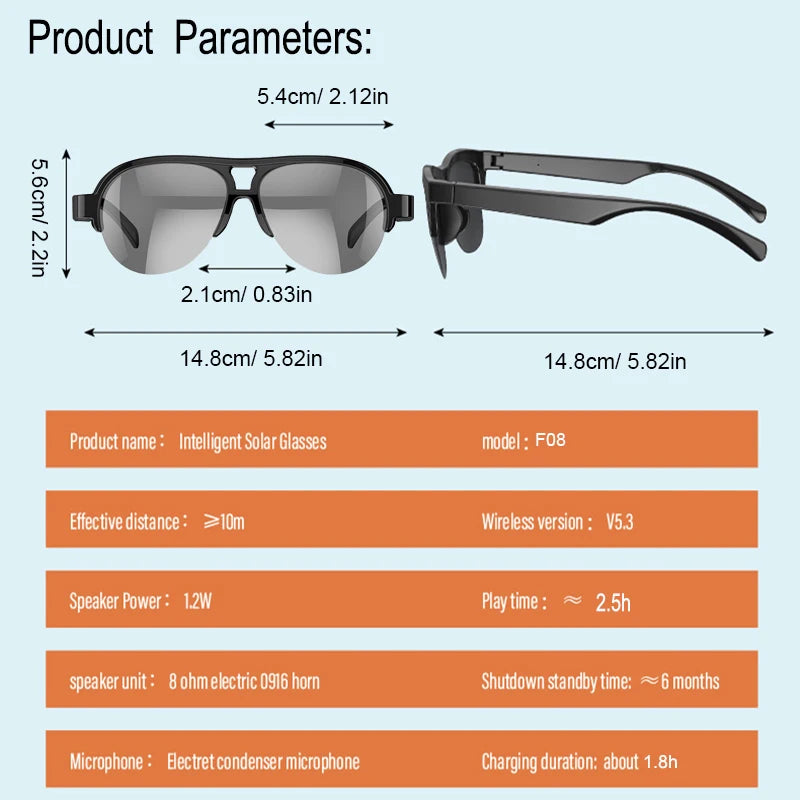 Smart F06 Glasses Wireless Bluetooth Sunglasses Built-in Microphone Speakers Touch Bluetooth 5.3 Glasses Can Listen To Music Cal