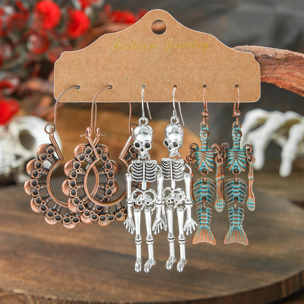 Halloween Dangle Earrings Set Creepy skull Face Mask Cobweb Imitation of Human Skeleton Creative Ear Jewelry Versatile Gifts