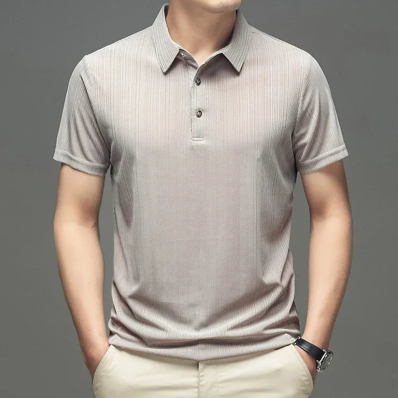 2025 New Men's Casual and Fashionable Solid Color Short Sleeved Polo Shirt Comfortable and Versatile Summer T-shirt