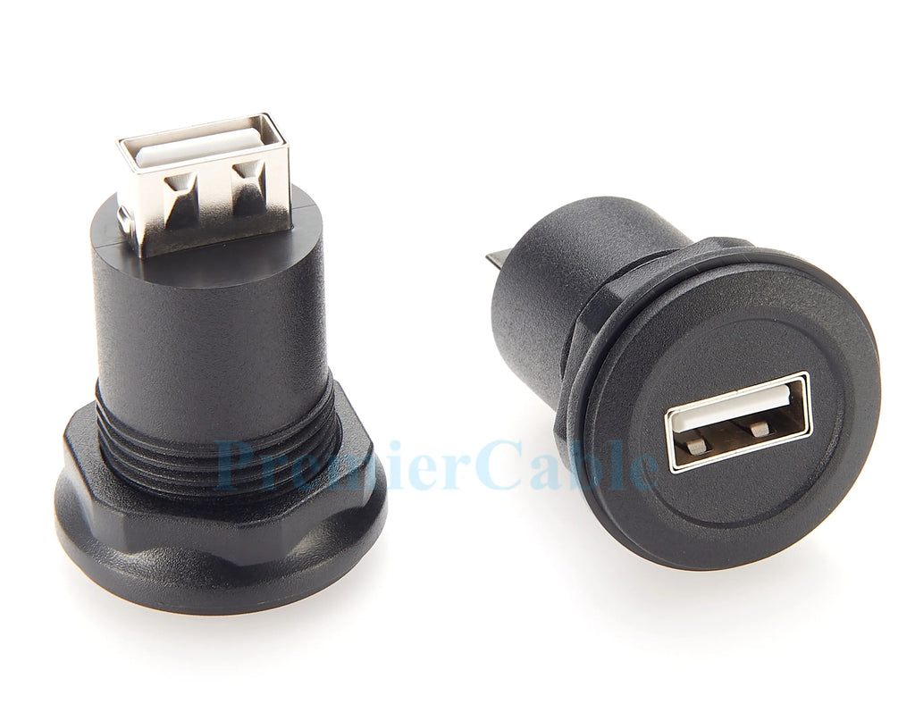 USB 2.0 A Female to Female Connector Round Flush Panel Mount 480Mbps USB Type A Bulkhead Feedthrough Adapter Socket Extender