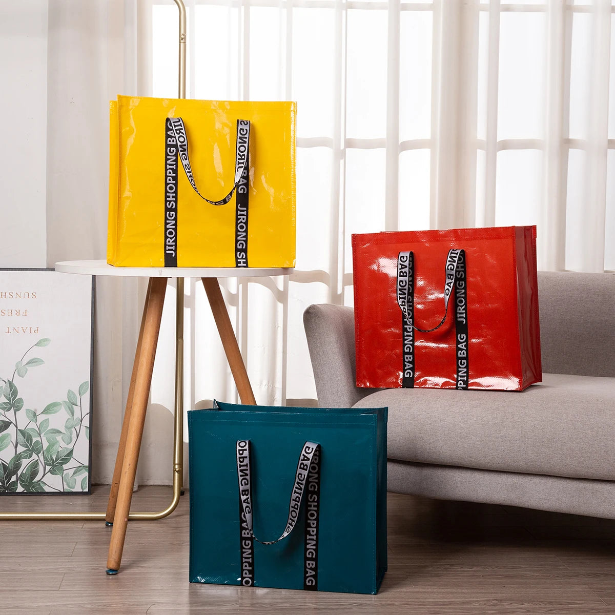 Waterproof coating PP color printing solid color plastic woven shopping bag travel portable gift bag beauty tool storage bag