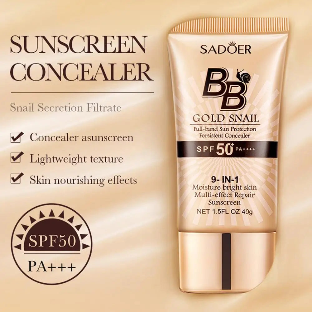 SADOER Gold Snail BB Cream Sunscreen Concealer Foundation Moisturizing Cream Daily Skin Care Sun Protection Isolation 40g 2026
