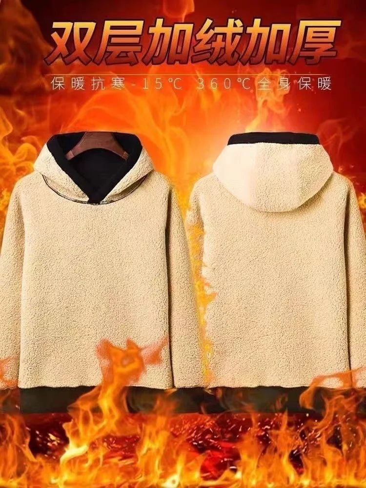 2024 Autumn and Winter New Hooded Lamb Fleece Hoodie Solid Color with Thick Fleece for Men and Women, Warm and Casual Versatile