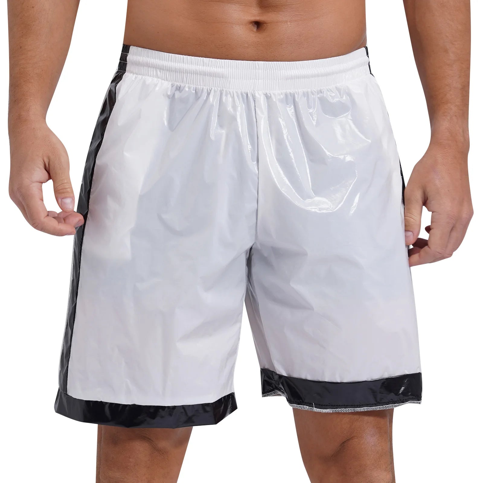 Swimwear Mens Swimming Trunks Wet Look Boxer Shorts Drawstring Elastic Waist Pockets Stripes Beach Sports Shorts Pajamas Costume