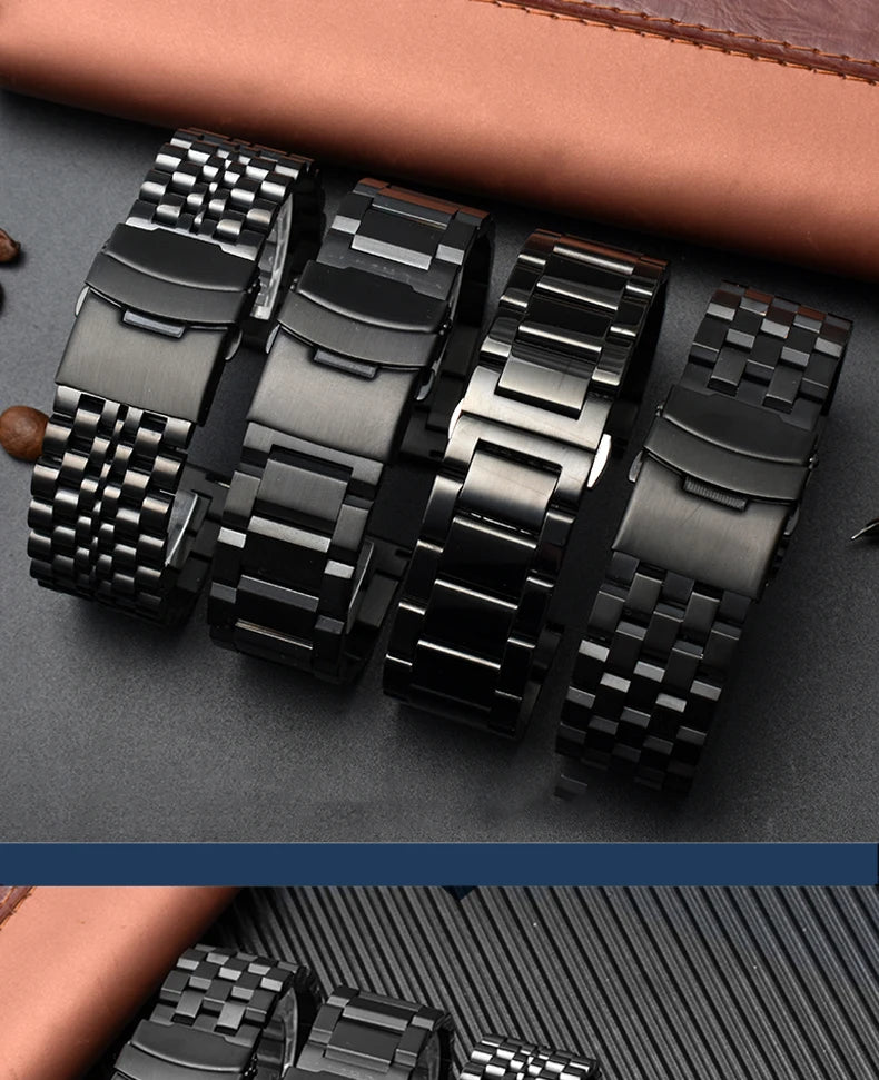 Black Precision Steel Watch strap Chain Accessories 20MM 22MM for Seiko MIDO Citizen Bracelet Men's Wristband