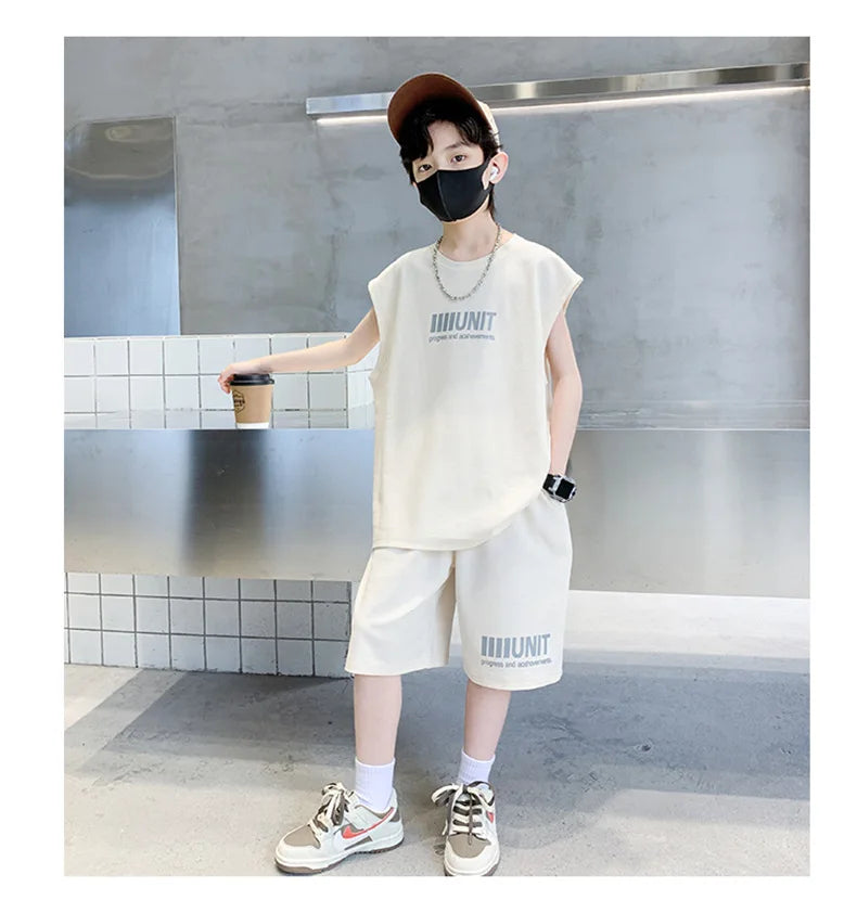5 6 8 10 12 14 Years Teenagers Summer Boys Clothing Sets New Fashion Top And Shorts Boys Tracksuit Birthday Gifts Kids Clothes