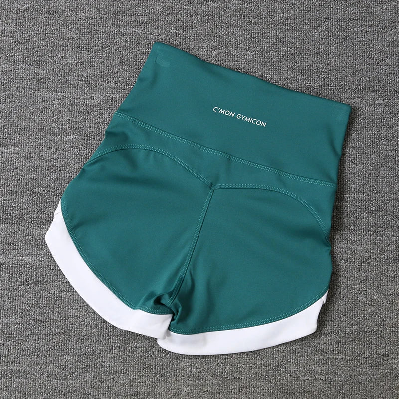 2024 New Color Contrast High Waist Sports Shorts Tight Elastic Peach Hip Training Fitness Yoga Hot Pants
