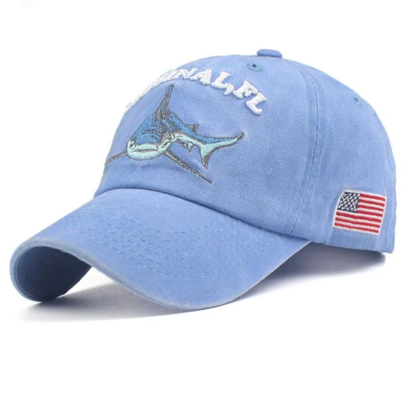 Hot-Selling Shark Embroidered Baseball Cap for MeninsTrendy Fashion Sunshade Sunscreen Baseball Cap Unique Niche