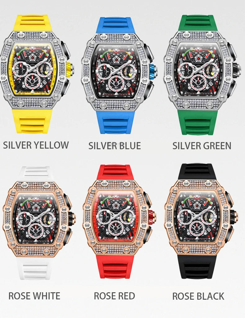 2022 New Men's Automatic Mechanical Watch ONOLA Fashion Unique Luxury Diamond Inlaid Design Waterproof Silicon Tape Watches Men