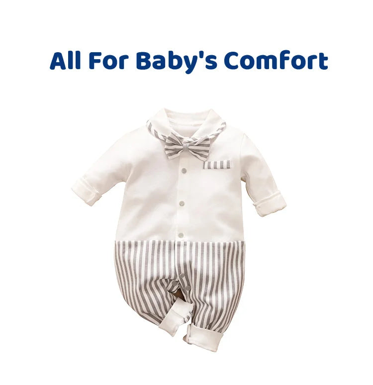 Spring And Autumn Newborn Gentleman Style Party Cotton Comfortable And Soft 0-18m Boys And Girls Long Sleeved Baby Bodysuit