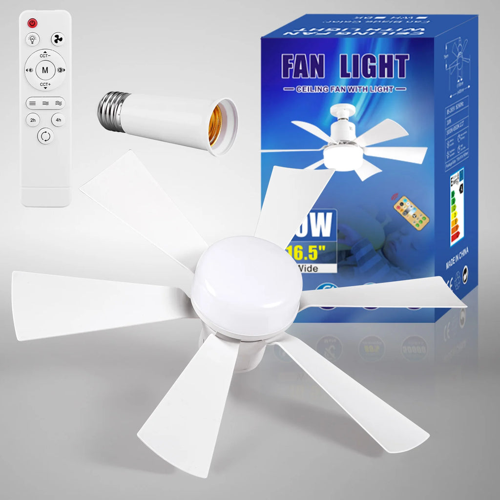 Socket Fan Light 3 Speeds Dimmable Screw in Ceiling Fan in Light Socket with Extender & 6 Blades Ceiling Fan with Light
