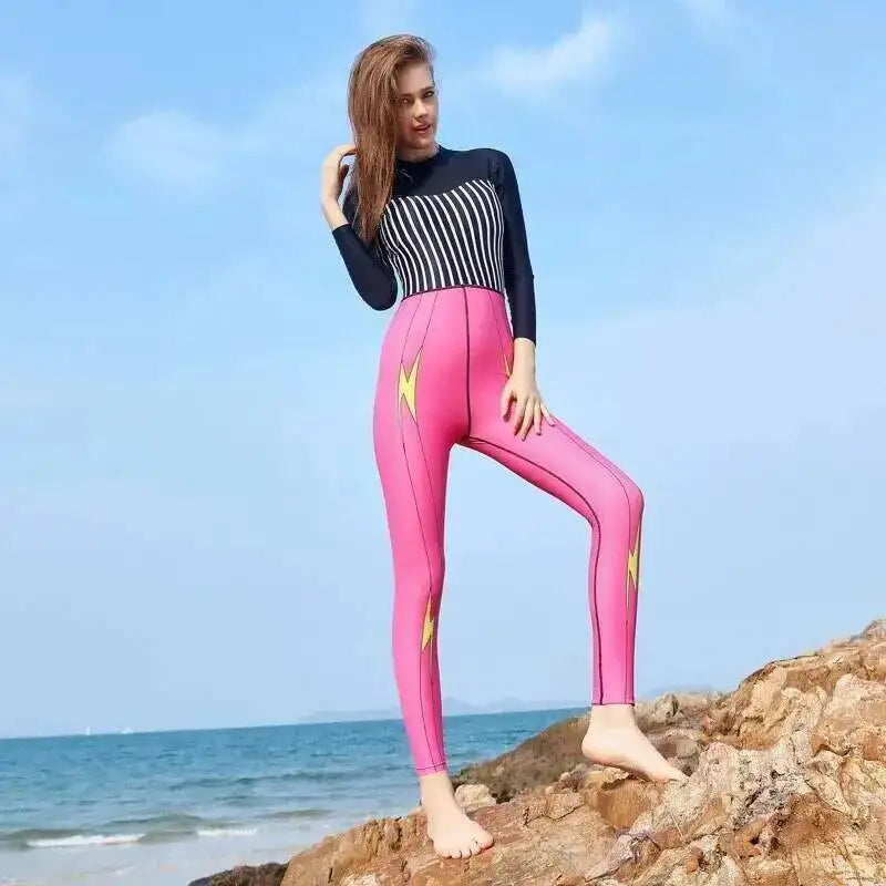 Women Thin Wetsuit Swimwear Female Long Snorkeling Diving Beach Swimsuit Jellyfish Sunscreen Elastic Zipper Swimsuit Rash Guard