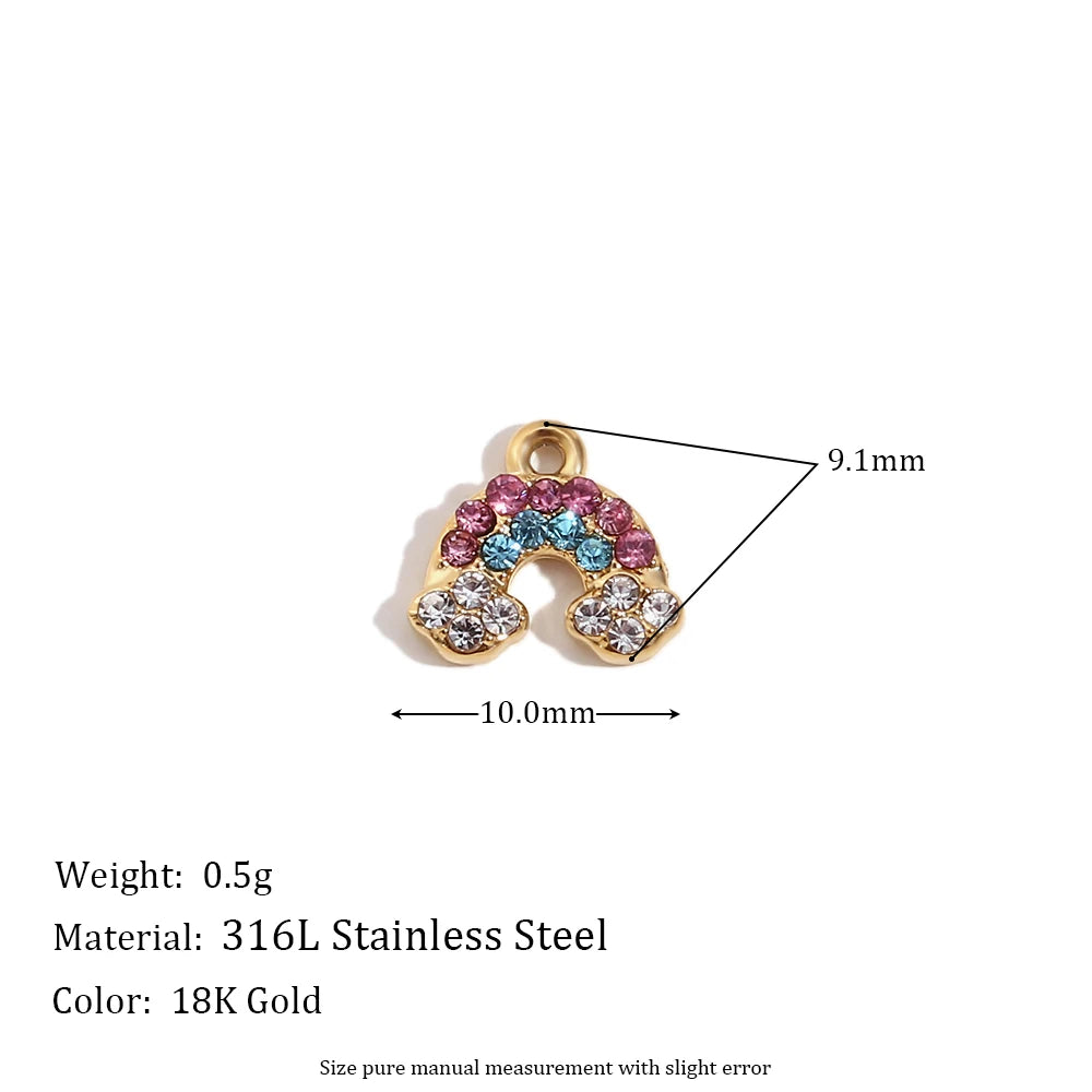 E.B.belle Octagonal Splicing Color Bead Heart-shaped Key Rainbow Square 316L Stainless Steel 14K Gold Plated Pendant Charms