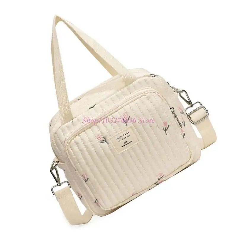 R6FD Lovely Baby Diaper Bag with Floral/Animal Embroidery, Fashionable Shoulder Bag Organiser Case Container for Busy Parents