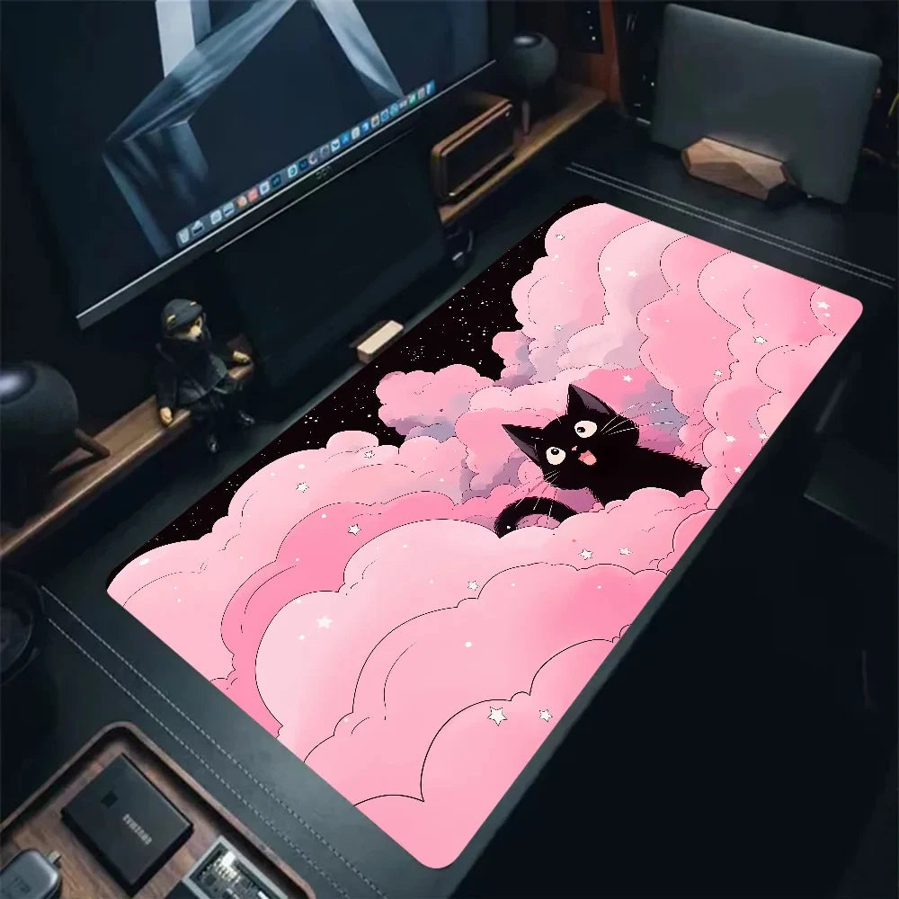 Black Cat Clouds Fast Delivery Keyboard mouse pads lock-edge Mouse pad kawaii Pink Purple Office desktop protection pad XXL rug