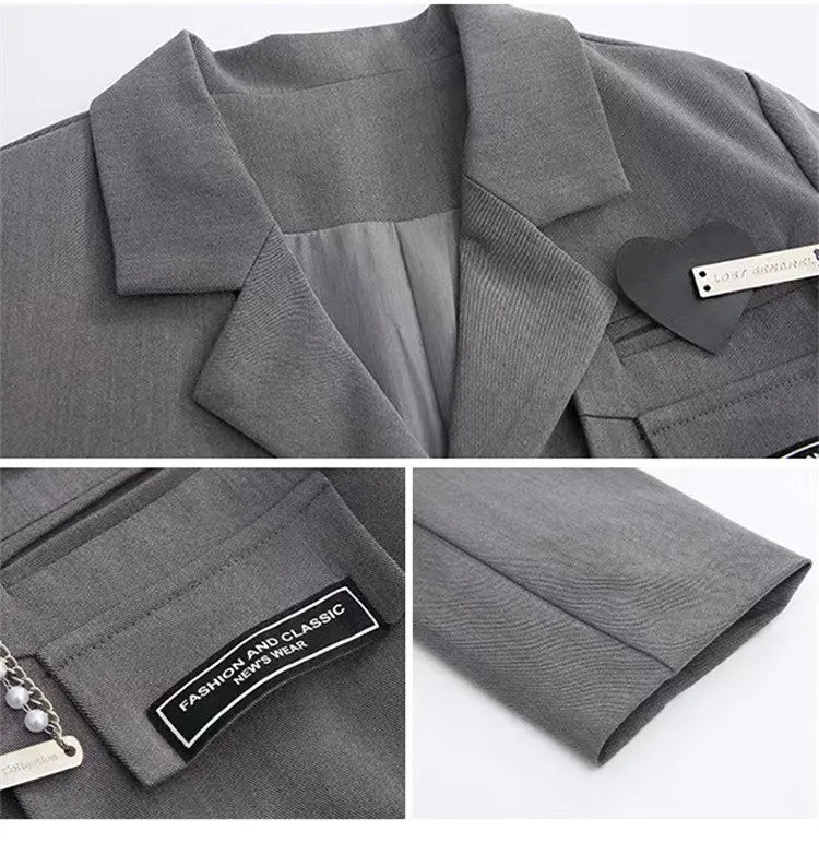 Junior Girl JK School Uniform Set Unique Formal Chain Smart Jackets and Pleated Skirt 2Pcs School Kids Child Uniform Blazer Suit