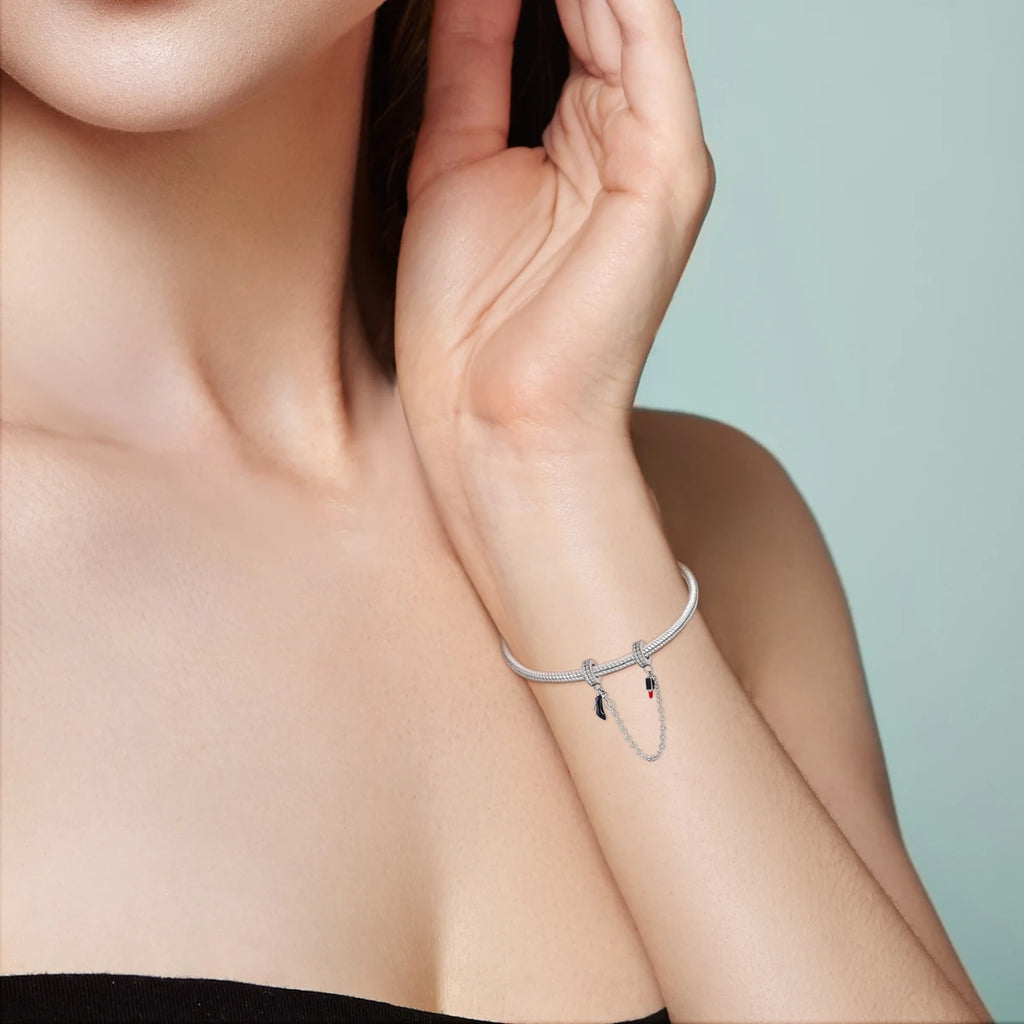925 Silver Lipstick High Heels Charms For Lady Pendant Fit Original Bracelet DIY Ornament