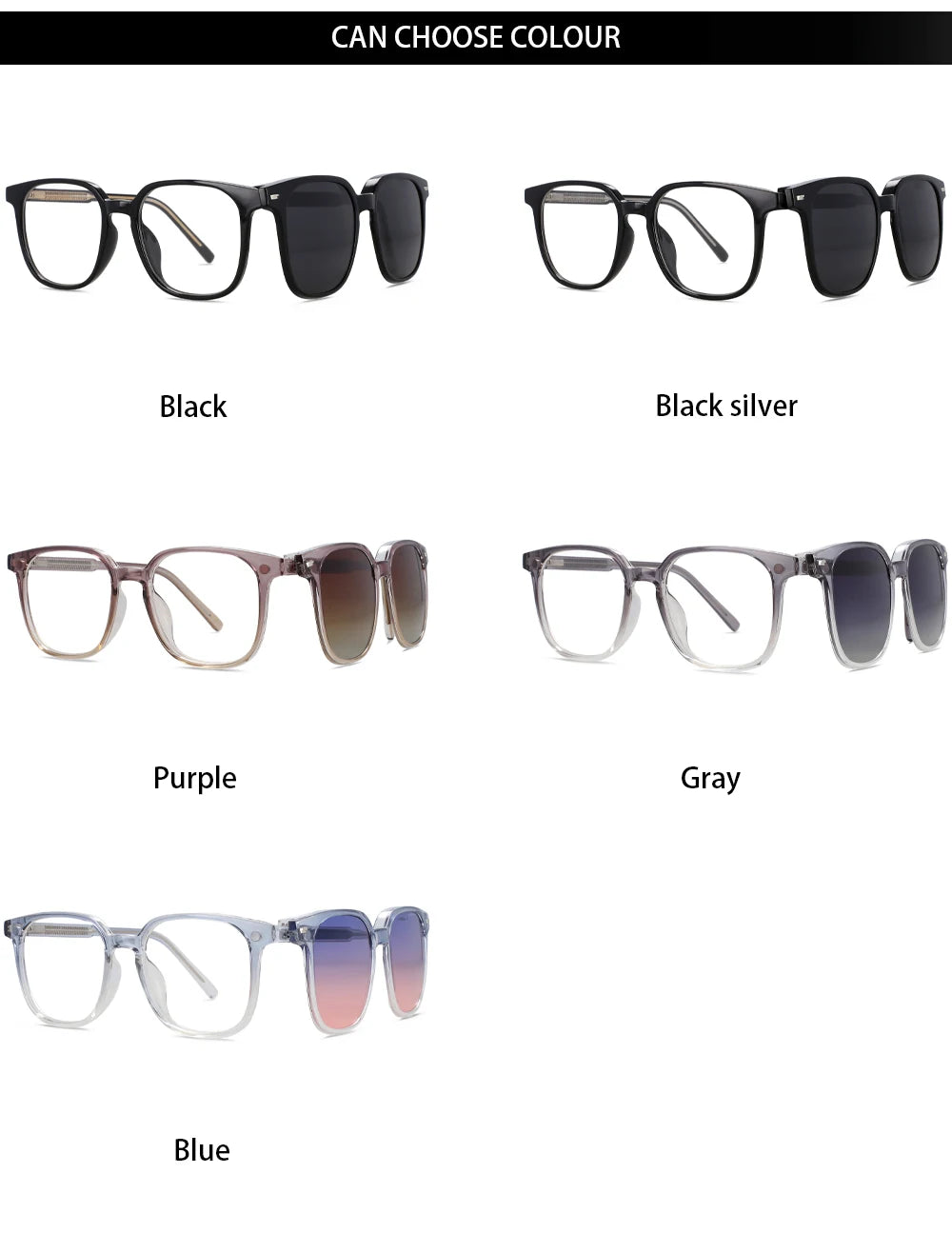 56532 Fashion Anti Blue Light Square Glasses Frames Polarized Sunglasses Magnetic Clip Women Computer Eyeglasses