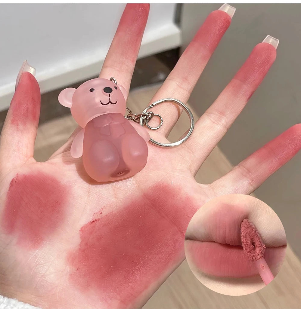 ART VALUE Cute Bear Liquid Lipstick Keychain Matte Nude Sexy Red Lipgloss Lasting Non-stick Cup Lipstick Makeup Lip Stain Tint