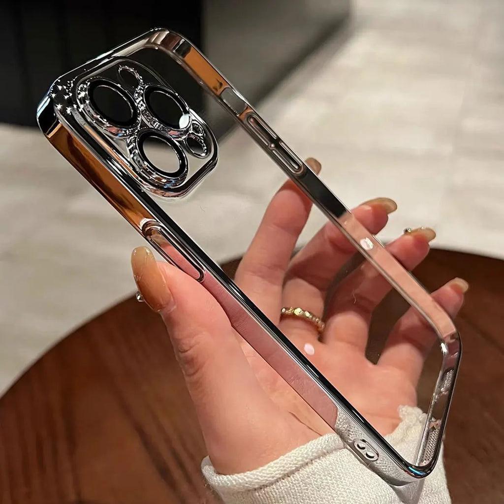 Luxury Plating Clear Silicone Case For iPhone 15 14 13 12 11 Pro X XR XS Max 7 8 Plus SE Mini Shockproof Transparent Soft Cover