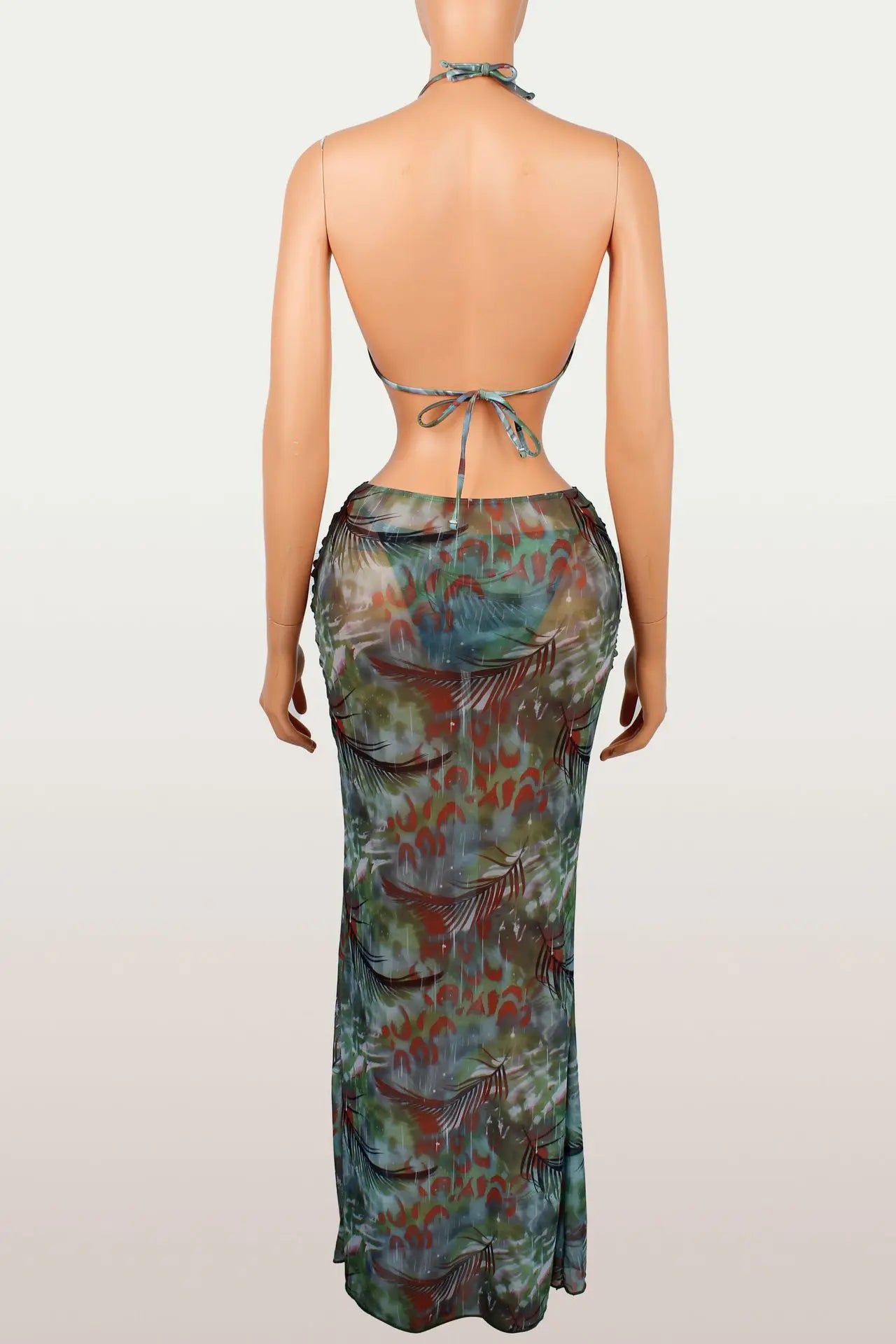 Vacation Beach Solid Color Sexy Bikini Top Top Hip-covering Long Skirt Three-piece Set