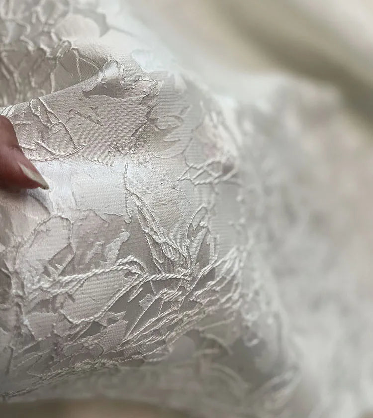 Jacquard Fabric Blackwhite Linear Plant Texture Embroidery Outerwear Suit Clothing Designer Cloth Diy Sewing Polyester Material