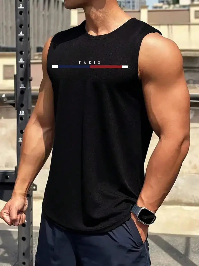 Trend Paris Letters Graphic Tank Tops For Men Fashion Summer Streetwear 3D Printed Sleeveless Vest Loose Breathable Cool Tops
