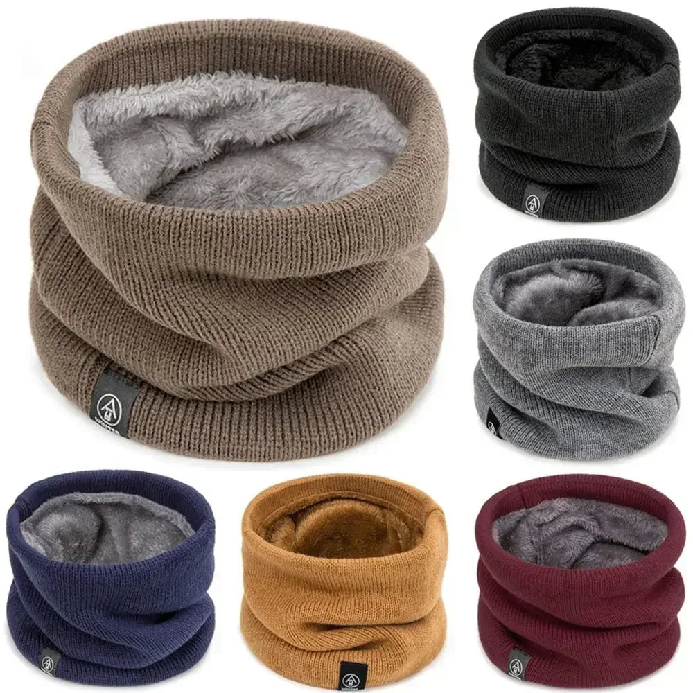 Unisex Solid Warm Winter Ring Scarf Women Men Plus Velvet Knitted Full Face Mask Snood Neck Scarves Bufanda Thick Muffler