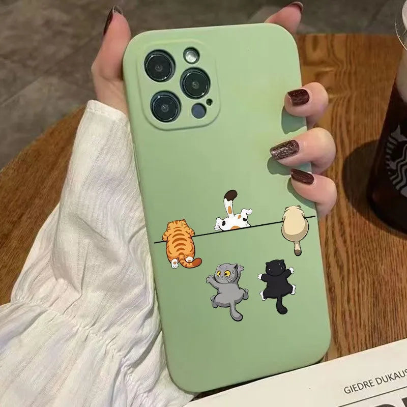 Phone Case Five Adorable Cats Pattern For iPhone 17 16 15 14 13 12 11 Pro Max XS XR X 7 8 Plus 16E 17 Air 13 Mini Silicone Cover